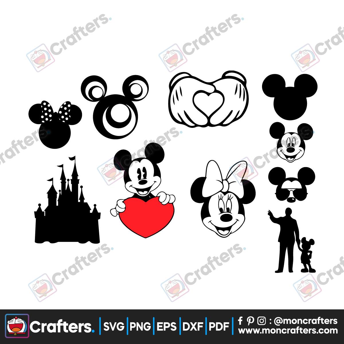 Minnie mouse silhouette svg Disney castle Mickey hands heart Digital ...