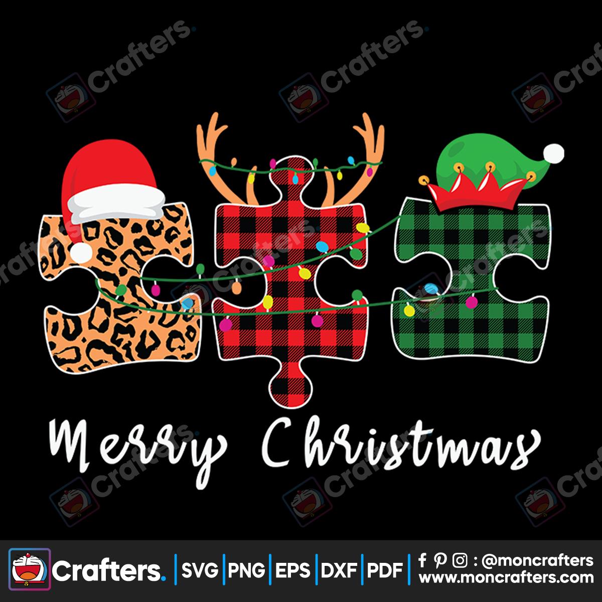 Plaid Puzzles Merry Christmas Svg Instant Download
