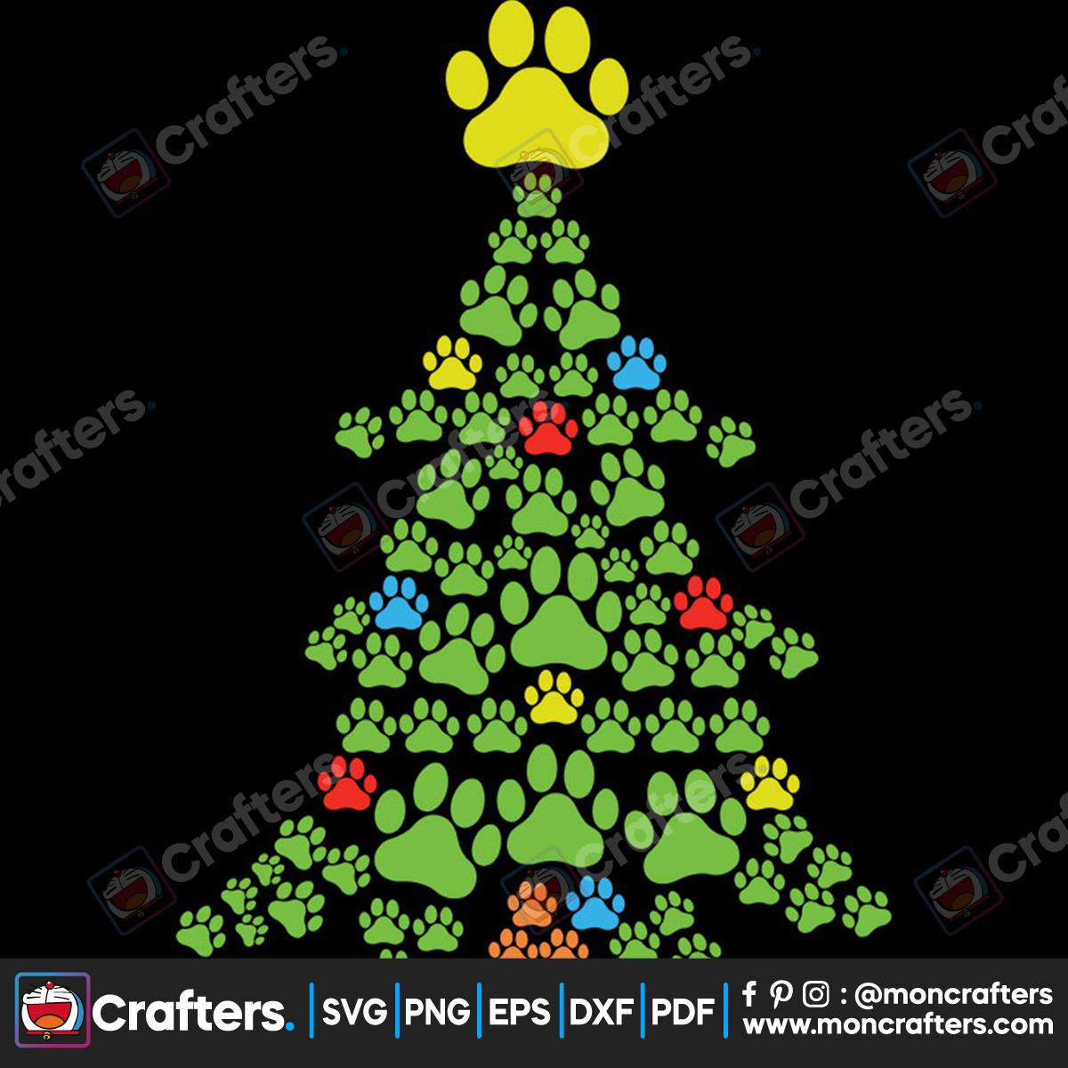 Christmas Dog Paw Tree Svg Instant Download Instant Download