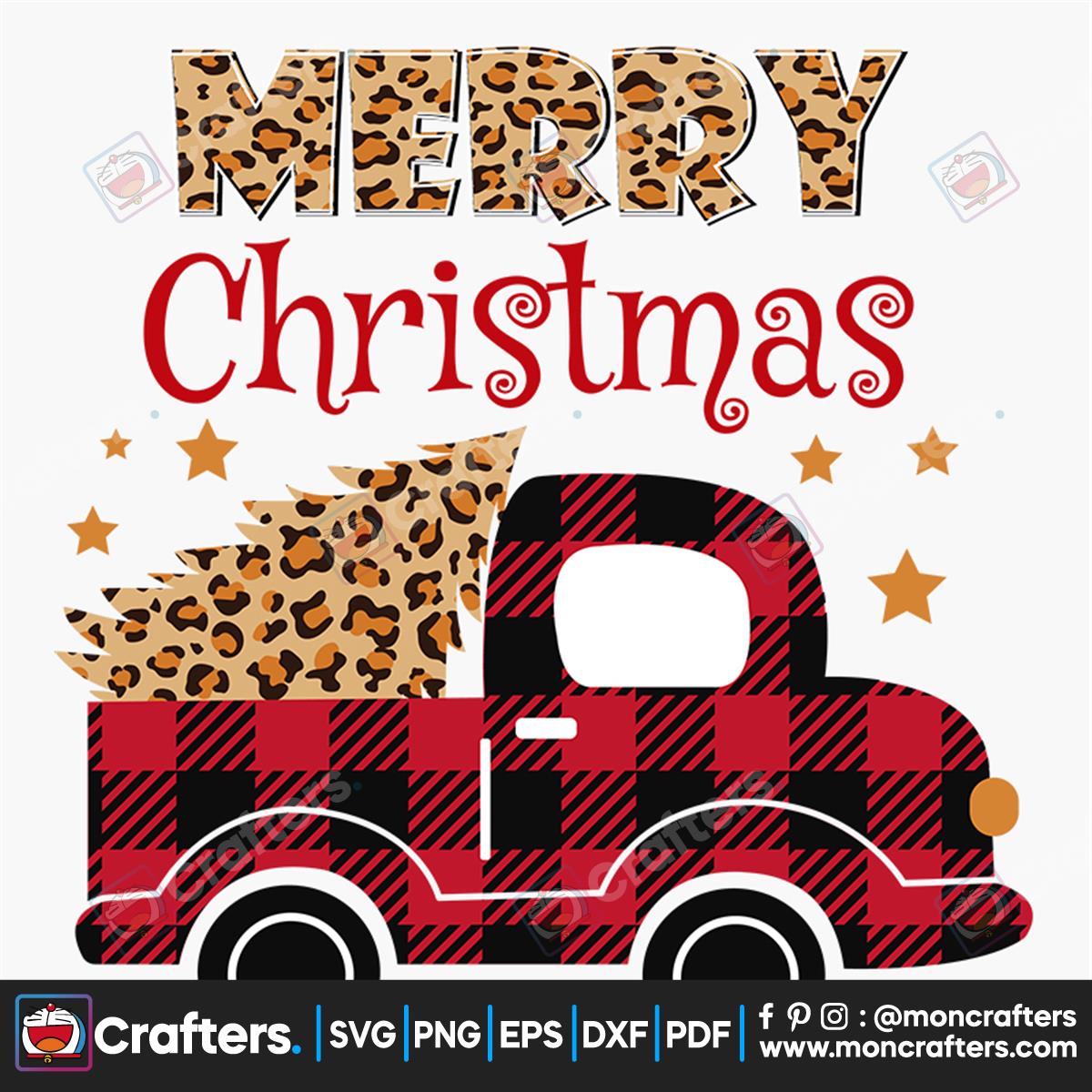 Merry Christmas And Plaid Truck Png Instant Download