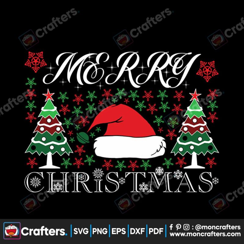 merry-christmas-santa-hat-and-christmas-tree-svg-christmas-svg