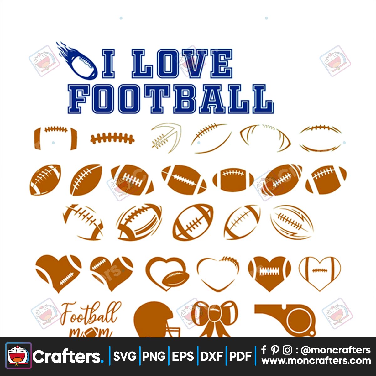 I Love Football Bundle File Svg Instant Download Instant Download