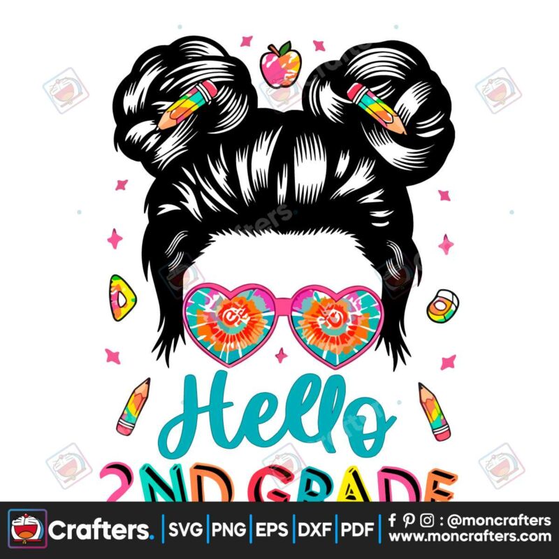 hello-2nd-grade-messy-bun-back-to-school-svg-digital-file