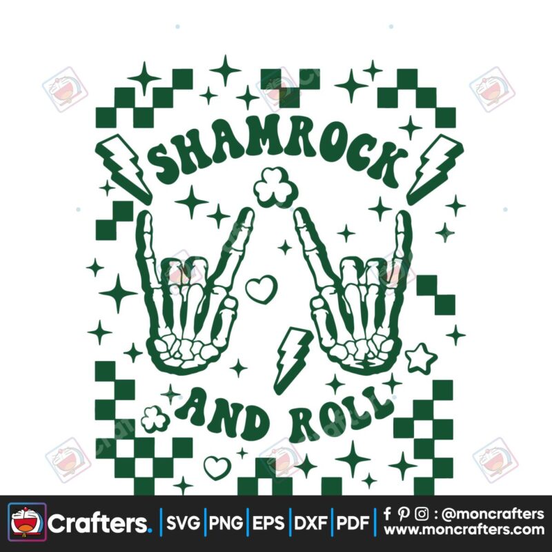 checkered-shamrock-and-roll-skeleton-hand-svg