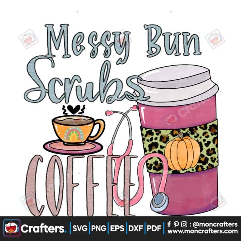 messy-bun-coffee-scrubs-nurse-png
