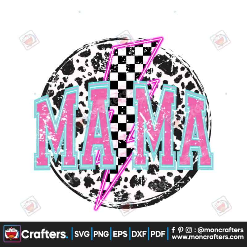 mama-checkered-grunge-lightning-bolt-cow