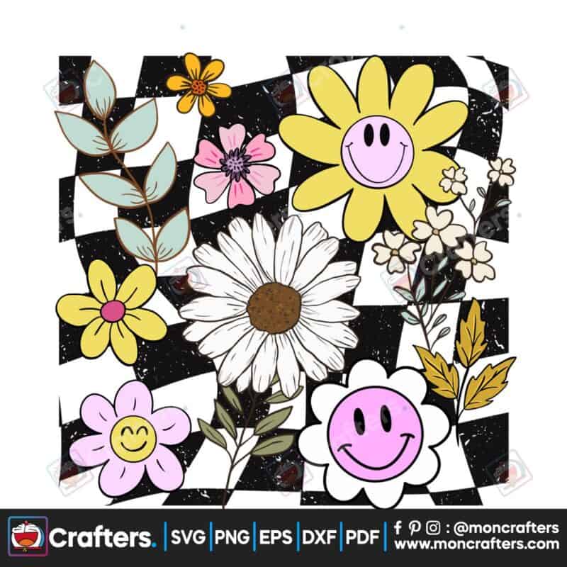 groovy-summer-daisy-flower-checkered-png