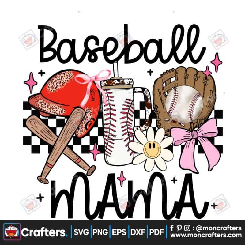 baseball-mama-groovy-retro-checkered-png