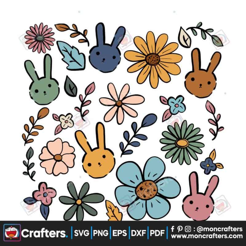 boho-easter-bunny-cute-flowers-retro-png