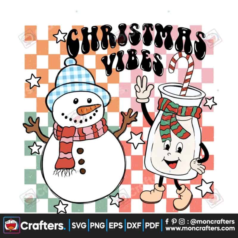 christmas-vibes-snowman-checkered-retro