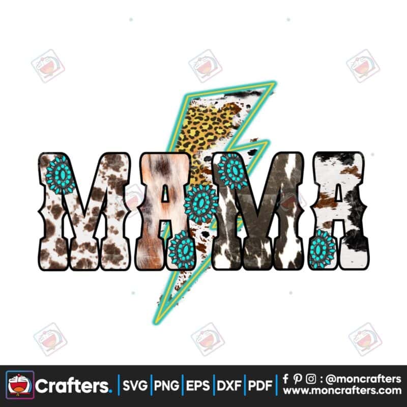mama-western-cow-turquoise-lightning-png