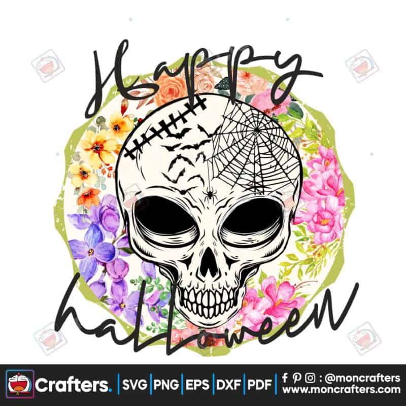 skeleton-happy-halloween-flowers-print