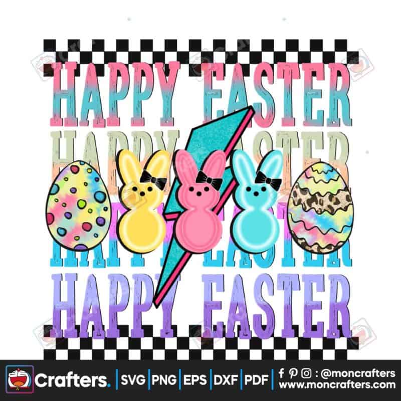 checkered-happy-easter-bunny-retro-png