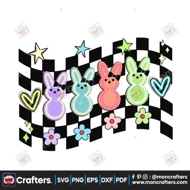 checkered-happy-easter-bunny-retro-png