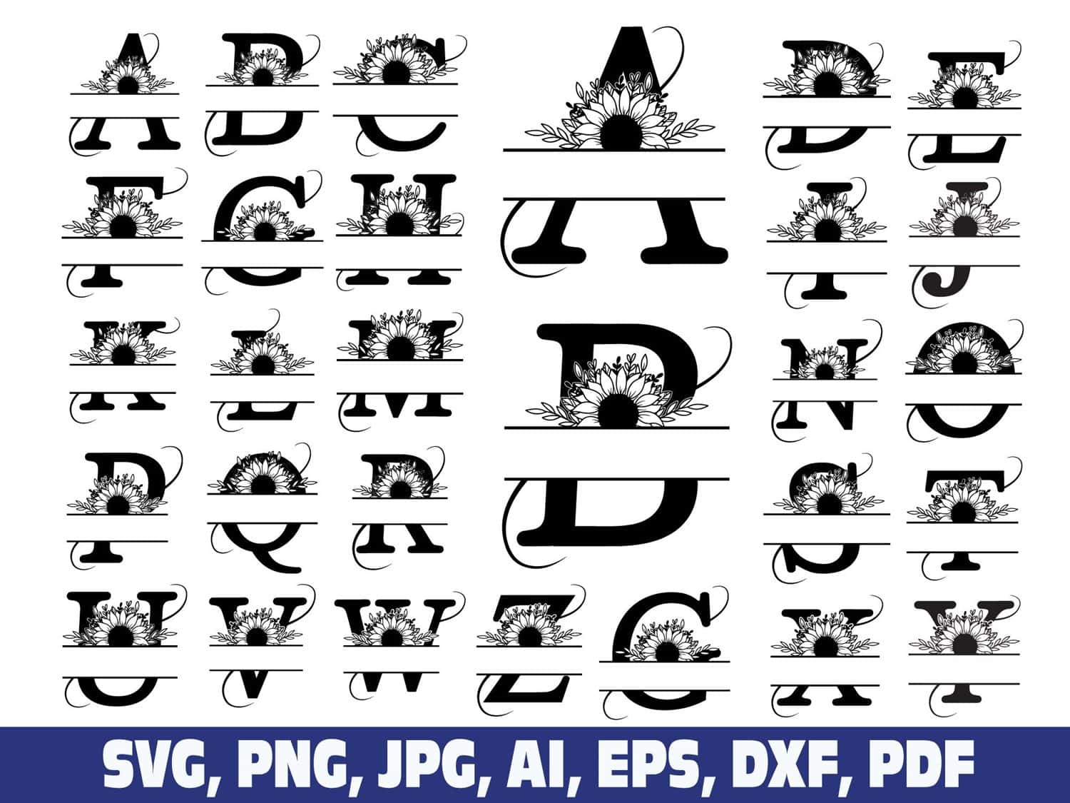 sunflower-split-monogram-alphabet-letter sunflower-split-monogram-alphabet-letter